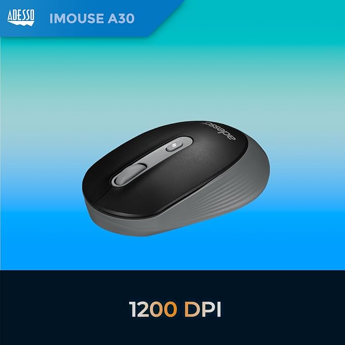 Adesso iMouse A30 Wireless Mouse with AI Copilot Button 2.4GHz USB Dongle 1200 DPI Left and Right Hand Design (Black)