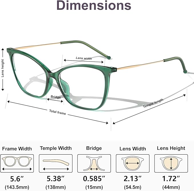 VISOONE Oversized Cat Eye Blue Light Blocking Glasses for Women Large Cute Lightweight Eyeglasses Metal Frame Calina