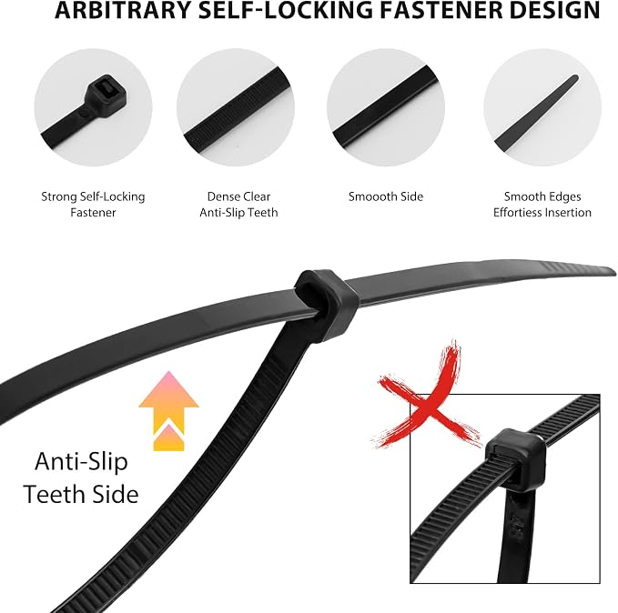 Cable Zip Ties,400 Pack Black Assorted Sizes 12+8+6+4 Inch,Multi-Purpose Self-Locking Nylon Cable Cord Management,Plastic Wire Ties for Home,Office,Garden,Workshop. By HAVE ME TD - Image 3