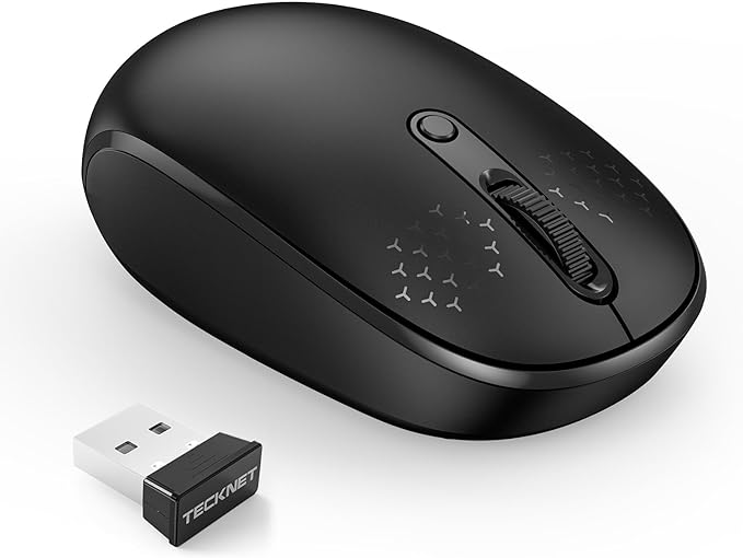 TECKNET Wireless Mouse, 2.4G Quiet Computer Mouse with USB Receiver, 4 Buttons Portable Cordless Mice for Chromebook, Laptop, PC, Mac, 800/1200/1600 DPI - Black