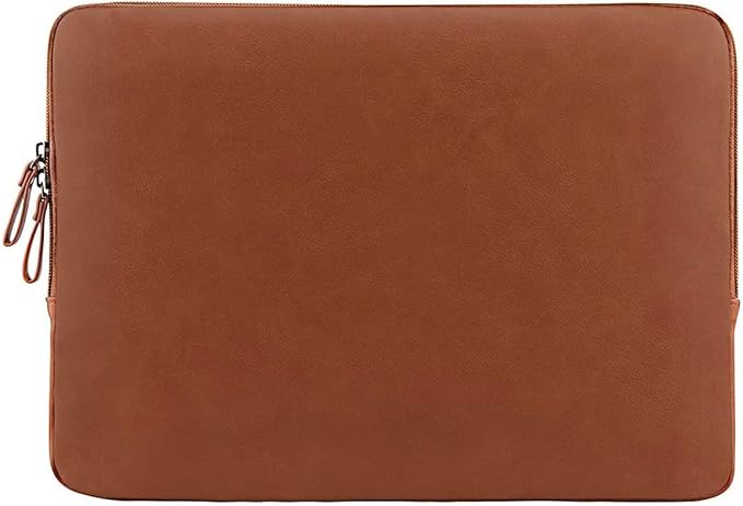 MOSISO Laptop Sleeve Bag 16 inch Compatible with MacBook Air 15 inch 2025-2023 M4 M3 M2/Pro 16 inch 2025-2019 M4 M3 M2 M1, 15-15.6 inch Notebook, PU Leather Padded Bag Waterproof Case, Brown