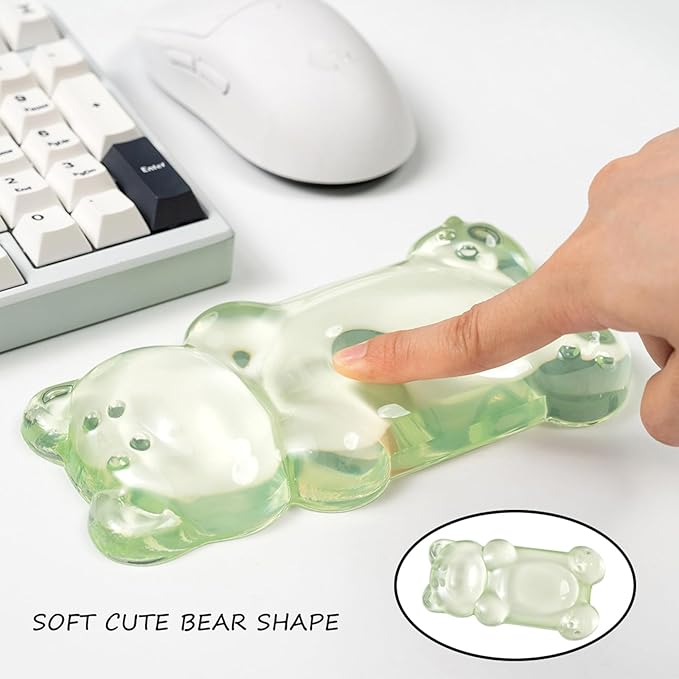 Ergonomic Silicone Gel Mouse Wrist Rest –Green Clear Cute Bear Mouse Wrist Rest, Comfort & Support for Typing and Gaming