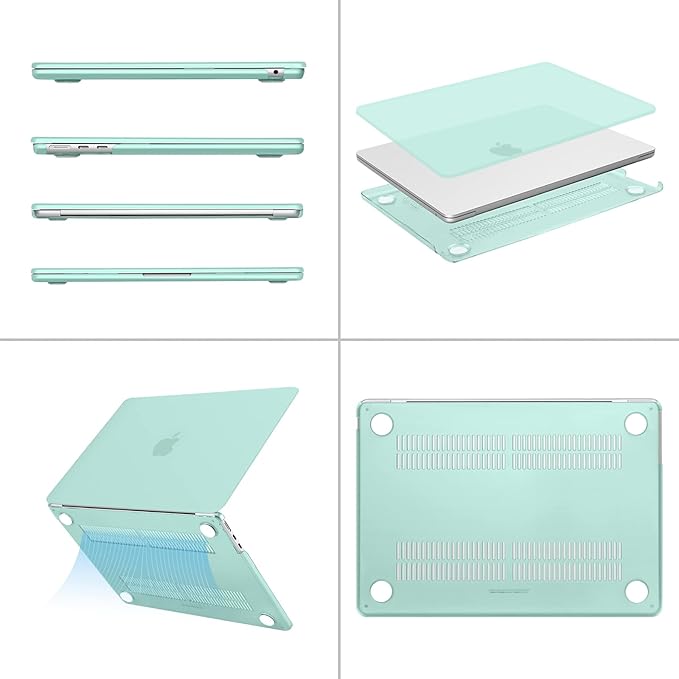MOSISO Compatible with MacBook Air 13 inch Case M5 2026 M4 2025 M3 M2 2024-2022 A3449 A3240 A3113 A2681, Hard Shell&Keyboard Cover&Screen Film&Type C for MacBook Air 13.6 inch Case, Mint Green