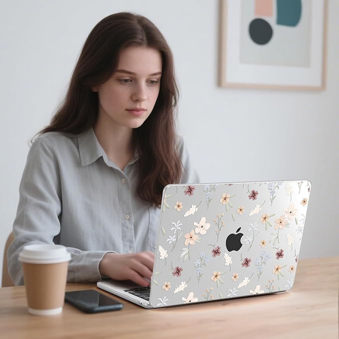 G JGOO Compatible with MacBook Air 13 inch Case 2026 2025-2022 M5 A3449 M4 A3240 M3 A3113 M2 A2681, Clear Plastic Hard Shell for MacBook Air 13.6 inch Case + Keyboard Cover +Screen Protector, Florets