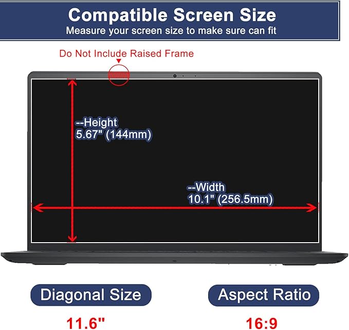 11.6" Laptop Tempered Glass Screen Protector (257x145mm/ W x H) for HP/Dell/Sony/Samsung/Lenovo/Acer/MSI/LG/Razer Blade/Gateway 11.6" 16:9 Laptop, 9H Hardness, Anti Fingerprint, Bubble Free