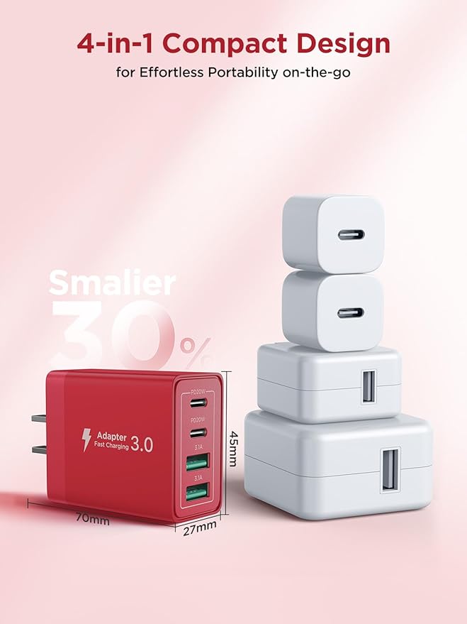 [2-Pack] USB C Charger Block, 40W Fast Charging Block Type C Charging Block 4-Port Dual Port PD+QC Wall Charger Head Cube for iPhone 17 16 15 14 13 12 11 Pro Max XS, iPad