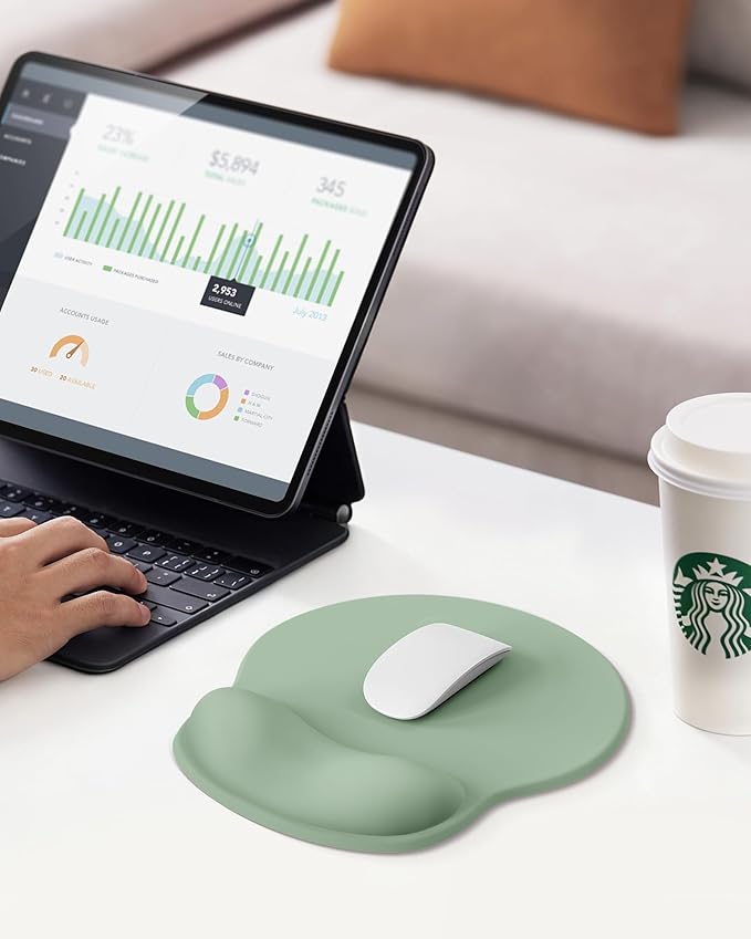 Mouse Pad with Wrist Rest, Ergonomic Mouse Pads for Desk, Office Non-Slip Mousepad with Gel Wrist Support(Sage Green, 10.6''L x 9''W)