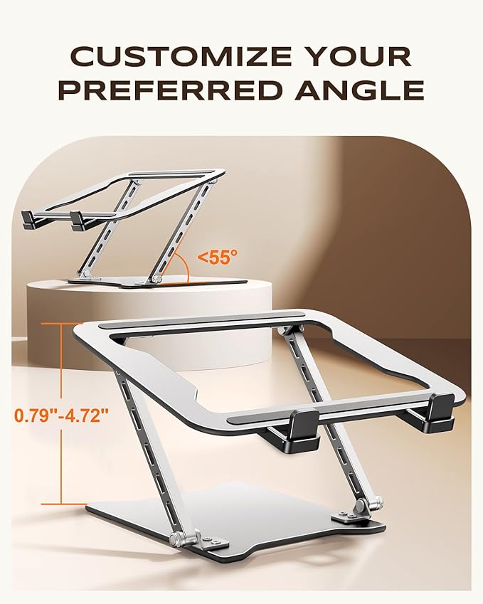 RIWUCT Ultra-Slim Portable Laptop Stand for Desk, Height Adjustable & Dual-Bar Support Laptop Riser Holder, Ventilated Computer Notebook Stand Mount, Compatible with MacBook/Dell/HP(10-15.6")