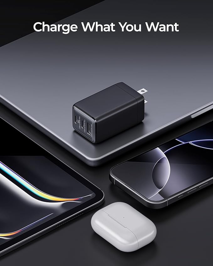 67W USB C Charger, 3-Port GaN Fast Charging Block with Foldable Plug, Compatible with MacBook Pro/Air, iPad Pro, iPhone 16/15/Pro, Galaxy S25/S24, Note20, Pixel, Apple Watch, (Black)