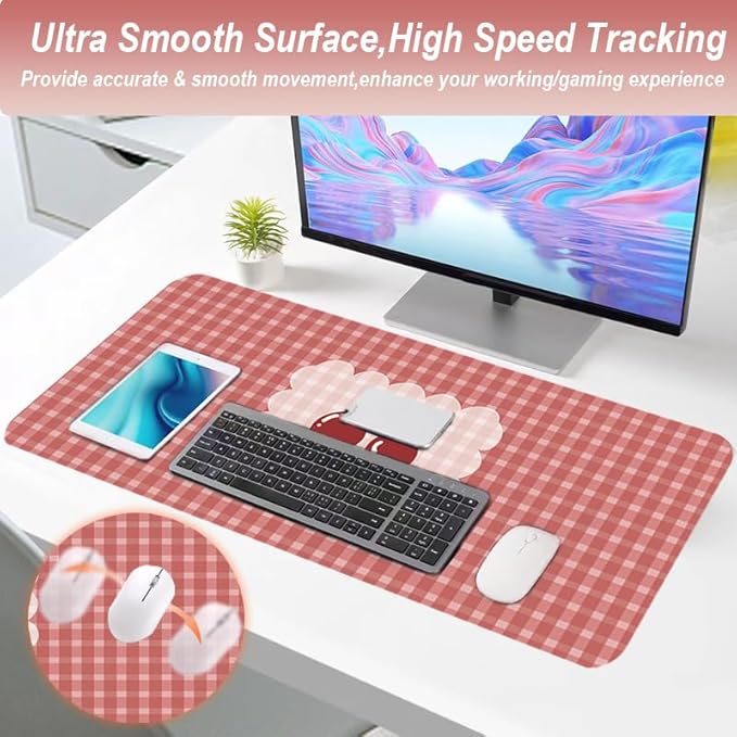 Gaming Mouse Pad 31.5x11.8 inch XL Large Extended Mouse Pad, Big Mousepad Desk Mat for Computer with Non-Slip Rubber Base and Stitched Edge-Checkered Cherry