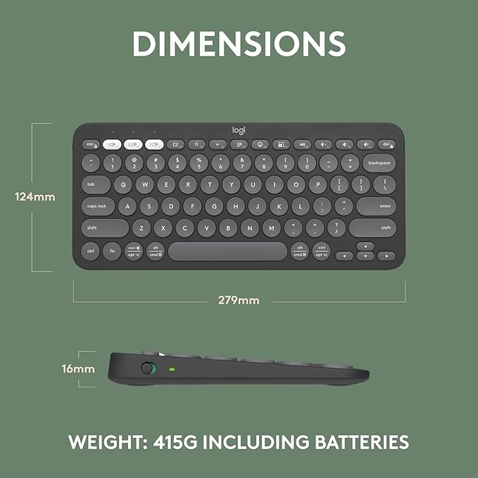 Logitech Pebble Keys 2 K380s, Multi-Device Bluetooth Wireless Keyboard with Customizable Shortcuts, Slim and Portable, Easy-Switch for Windows, macOS, iPadOS, Android, Chrome OS - Tonal Graphite