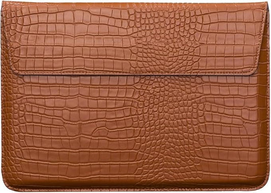 Protective Slim Portable Laptop Sleeve 13-13.6 Inch Crocodile PU Leather Case for MacBook Neo 13 A18 Pro A3404 Air 13 Pro 13 M5 A3449 M4 A3240 M3 M2 M1, for HP Dell Microsoft Notebook, Brown