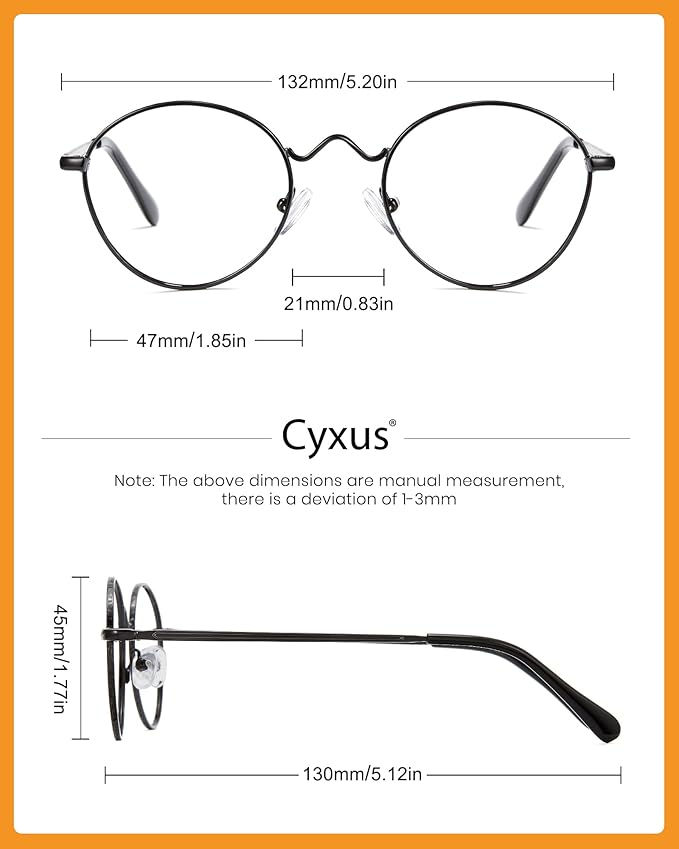 Cyxus Blue Light Glasses for Men and Women, Round Metal Frame Computer Eyeglasses for Office, Gaming, Reading 8090