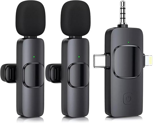 Mini Microphone, 3 in 1 Wireless Microphone for iPhone, iPad, Android, Camera, Professional Wireless Lavalier Lapel Mics for Recording, YouTube, TikTok