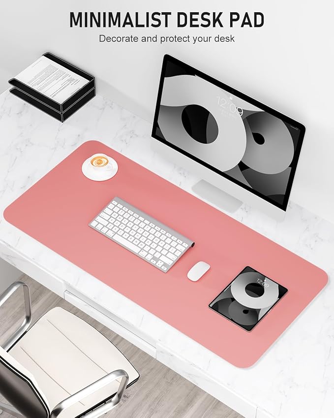 Desk Pad, 23.6" x 13.8" PU Leather Non-Slip Desk Mat Large Mouse Pad for Desktop, Waterproof Laptop Computer Writing Mat for Office, Home, Work, Gaming, Flower Pink