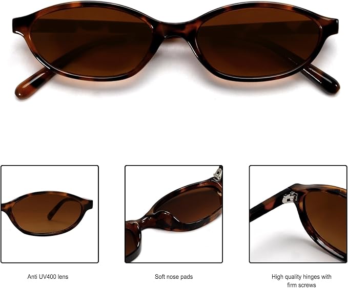 GUVIVI Retro Oval Sunglasses for Women Chic Cat Eye 90s Sunnies Lightweight Narrow Shades Trendy UV protection Sun Glasses