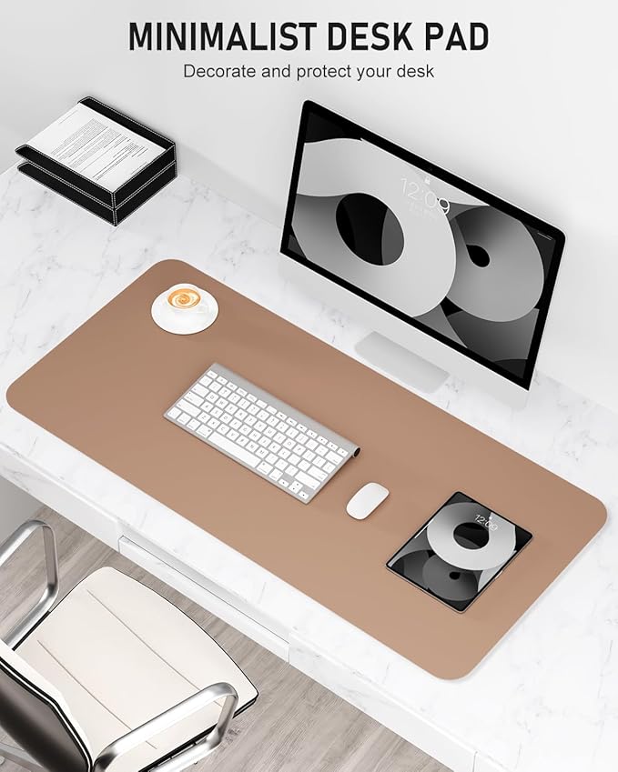 Desk Pad, 30" x 14" PU Leather Non-Slip Desk Mat Large Mouse Pad for Desktop, Waterproof Laptop Computer Writing Mat for Office, Home, Work, Gaming, Champagne Gold