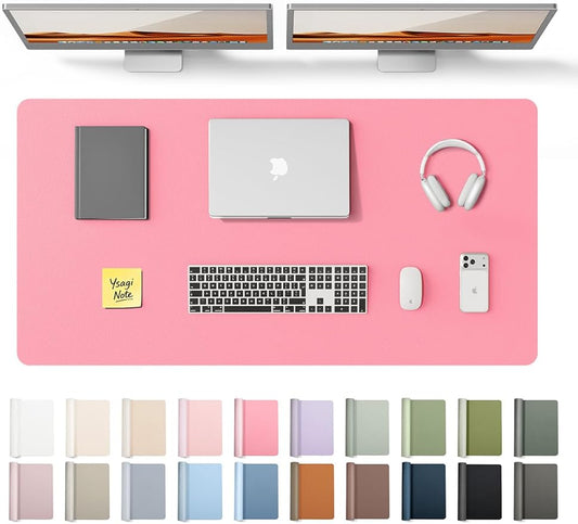 YSAGi Leather Desk Protector, Office Mat, Large Mouse Mat, Non-Slip PU Leather Blotter, Laptop Desk, Waterproof Writing Pad for Office and Home (Pink, 47.2" x 23.6")