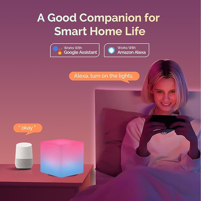 LOFTEK Smart LED Cube Lights, RGBCW Color Change Atmosphere Lights Rechargeable Bedside Lamp, Music Sync,Timer, Dimmable Night Lights for Bedroom, Compatible with Alexa & Google Assistant
