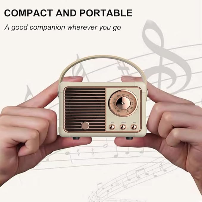 Retro Bluetooth Speaker, Portable Wireless Speaker with Crystal Clear Stereo Sound Rich Bass, Vintage Decor, Birthday Gifts for Women Teenage (Beige)