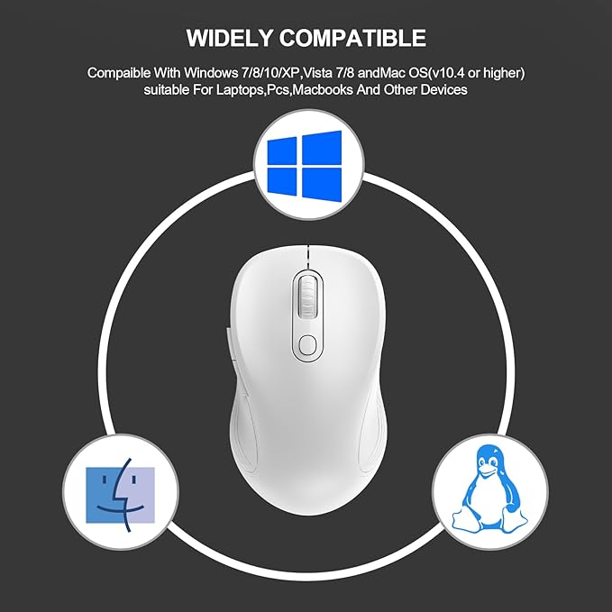 WisFox 2.4G Wireless Mouse for Laptop, Ergonomic Computer Mouse with USB Receiver and Type-C Adapter, 3 Adjustable Levels DPI, 6 Button Cordless Wireless Mice (Pure White)