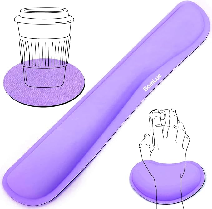 BamLue Keyboard Wrist Rest, BamLue Memory Foam Pad Set for Easy Typing & Pain Relief for Laptop, Office & Home, Ergonomic Sets for Keyboard, Gel Mouse Wrist Rest, Smooth Fiber Cushion Wrist Support