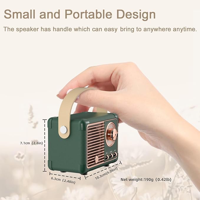 Vintage Retro Bluetooth Speaker Old Vintage Decor Birthday Gifts for Men Old School Mini Portable Wireless Speaker for Office,Room,Desk Accessories,Indoor,Outdoor Retro Gifts for Teen,Friends (Green)
