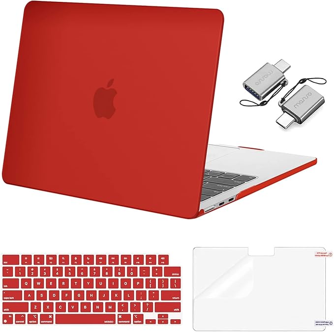 MOSISO Compatible with MacBook Air 13 inch Case M5 2026 M4 2025 M3 M2 2024-2022 A3449 A3240 A3113 A2681, Hard Shell&Keyboard Cover&Screen Film&Type C for MacBook Air 13.6 inch Case, Red