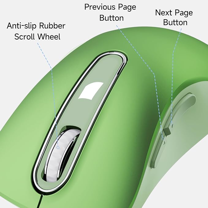 memzuoix Wired Mouse, USB Computer Mouse 1400 DPI Mobile Optical Mouse Ergonomic Design Computer Mice with 5FT Cord for Laptop, PC, Desktop, MacBook, 5 Buttons (Green)