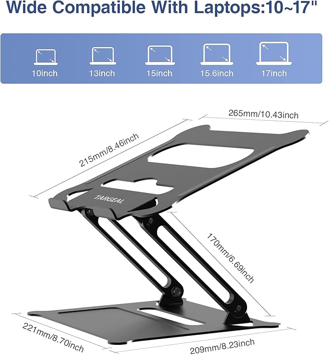 Adjustable Laptop Stand,Portable Laptop Computer Stand Riser&Multi-Angle Stand with Heat-Vent to Elevate Laptop Holder for Mac,Notebook,Lenovo KT1-black