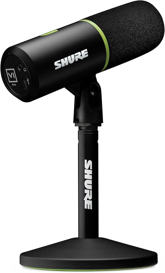 Shure MV6 Gaming Microphone – Dynamic USB Mic for PC Gaming & Streaming with Tap-to-Mute, Noise Cancellation, Desktop Stand & 3.5mm Headphone Monitoring, Black