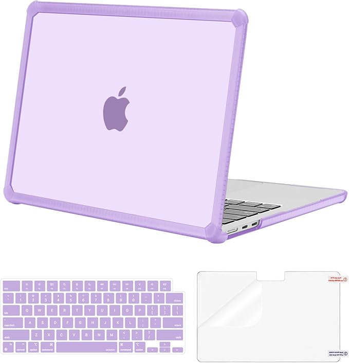 MOSISO Compatible with MacBook Air 13 inch Case M5 2026 M4 2025 M3 M2 2024-2022 A3449 A3240 A3113 A2681,3 in 1 Kit Crack-Resistant Heavy Duty Protective Plastic Hard Case with TPU Bumper, Purple