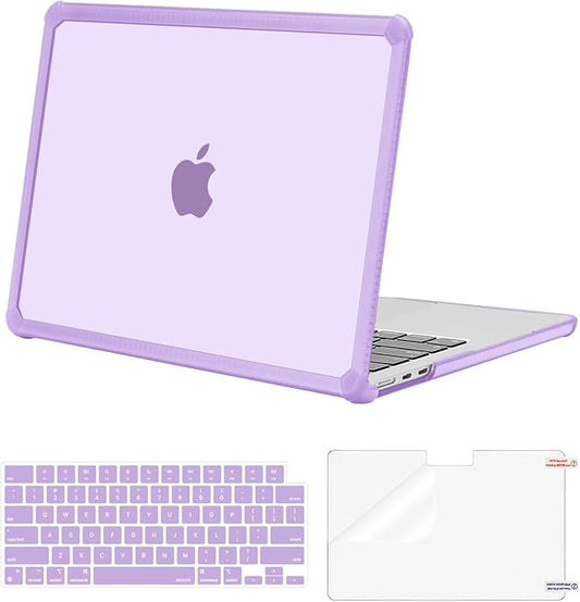 MOSISO Compatible with MacBook Air 13 inch Case M5 2026 M4 2025 M3 M2 2024-2022 A3449 A3240 A3113 A2681,3 in 1 Kit Crack-Resistant Heavy Duty Protective Plastic Hard Case with TPU Bumper, Purple