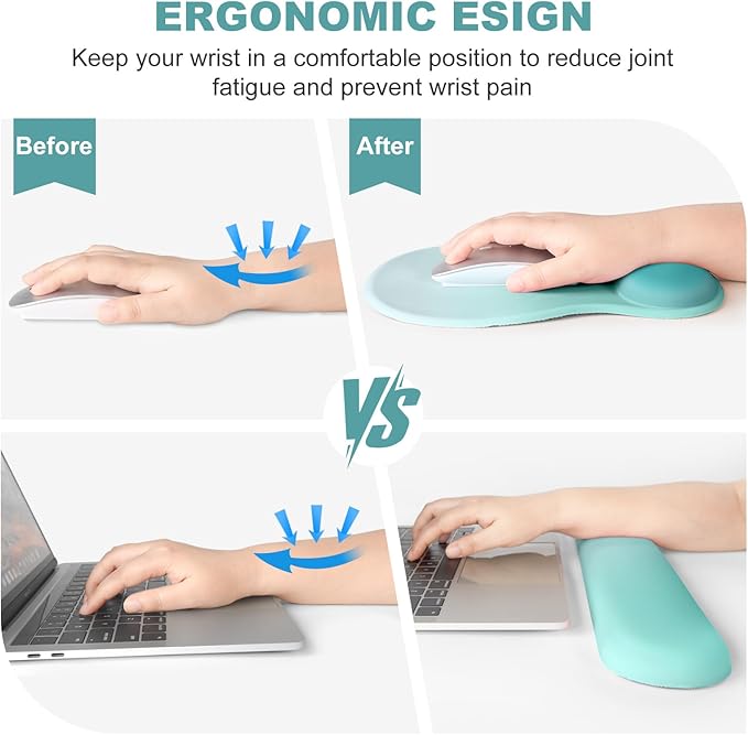4-in-1 Large Gaming Mouse Pad, Keyboard Wrist Rest Pad & Wrist Support Mousepad Set, Extended Desk Pad Waterproof Desk Mat Protector for Home Office Decor Study Game 35.4×15.7 Inches I Mint Green