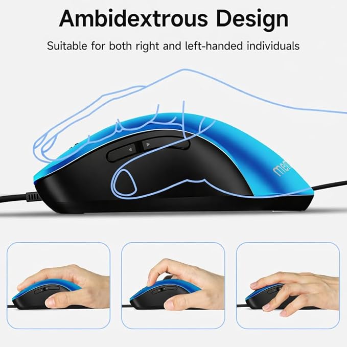 memzuoix Wired Mouse, USB Computer Mouse 1400 DPI Mobile Optical Mouse Ergonomic Design Computer Mice with 5FT Cord for Laptop, PC, Desktop, MacBook, 5 Buttons (Blue)