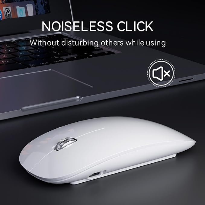 Uiosmuph G11 Wireless Mouse, USB C Rechargeable Computer Mouse, Slim Silent Mice 2.4GHz Optical with USB Nano Receiver and USB C Receiver for Laptop/Mac/PC - White