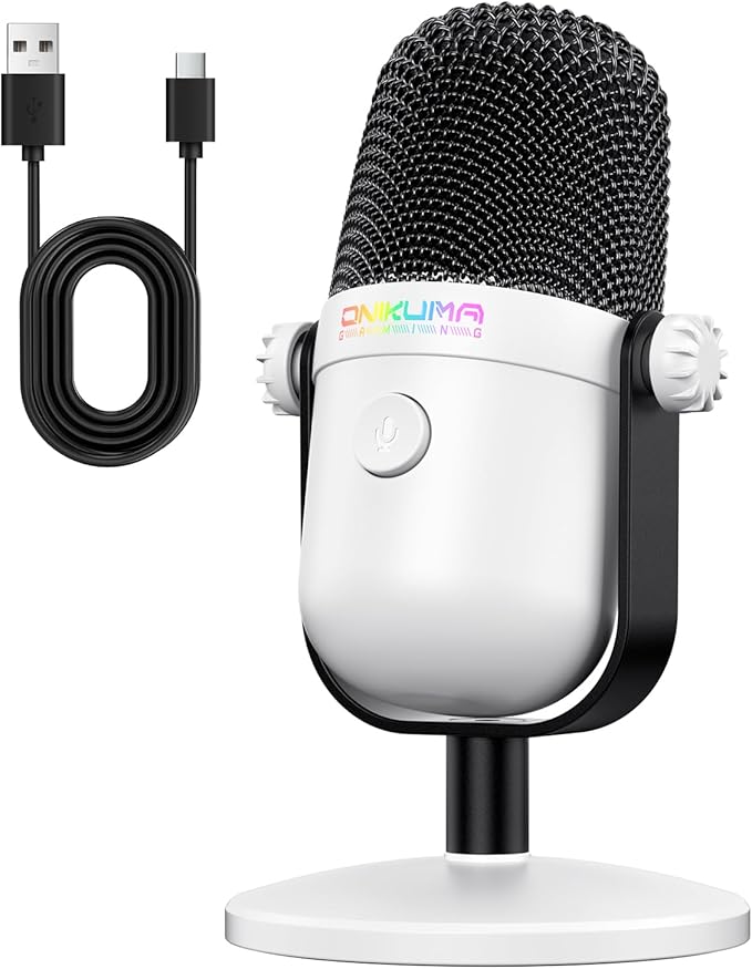 Gaming Microphone with Noise Cancellation & Mute Button, USB Condenser Mic for Streaming/Recording, Ultra-Compact Design, Compatible with PC/Mac/PS4/PS5, Podcast/YouTube/Twitch/Discord (White)