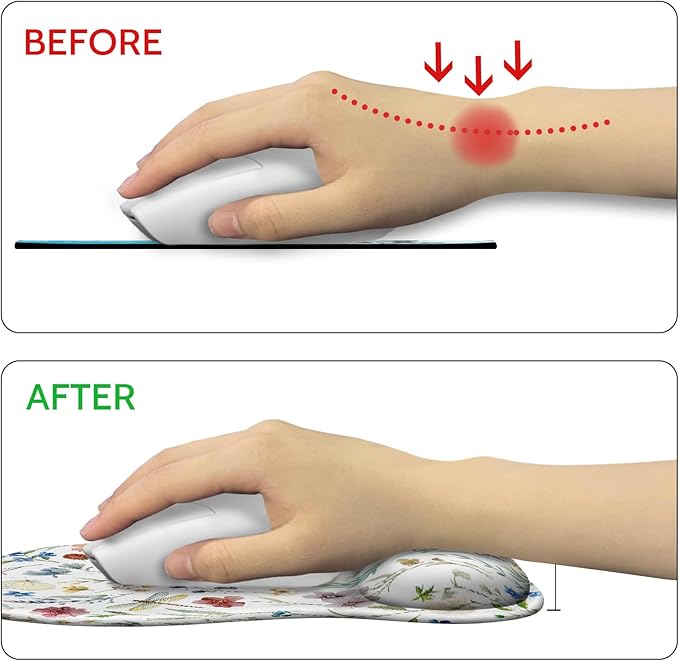 Blusabaca Mouse Pad with Wrist Rest, Butterfly Flower Ergonomic Mousepad Wrist Support for Desk, Gaming Mousepads for Wireless Mouse Computer Laptop Work Home Desk Accessories Office Supplies Decor