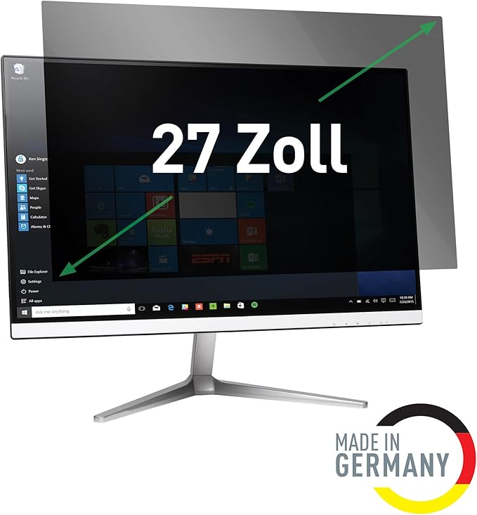 Leitz Monitor Privacy Filter 27 Inch (16:9), Removable Protective Film, with Blue Light Filter and Anti-Glare Protection, Can be Used on Both Sides, Touchscreen Compatible, Made in Germany, 69040000