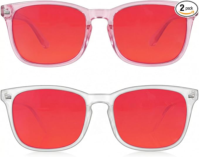 2 Packs Professional Sleep Glasses with 99.9% Blue Light Blocking Dual AR Coatings Red Lens, Computer Gaming Glasses for Men Women, Anti Fatigue & Eye Strain