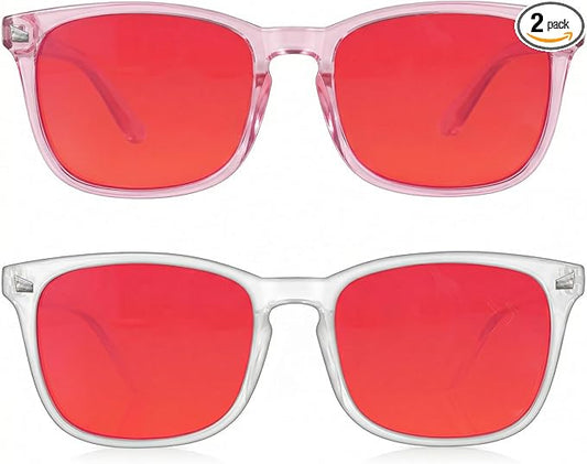 2 Packs Professional Sleep Glasses with 99.9% Blue Light Blocking Dual AR Coatings Red Lens, Computer Gaming Glasses for Men Women, Anti Fatigue & Eye Strain