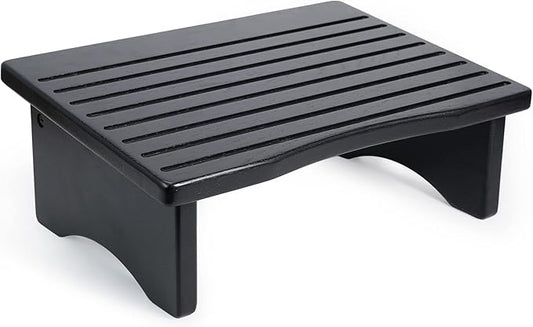 CONSDAN Foot Rest, Ergonomic Footrest for Under Desk at Work, Nursing Foot Stool, Natural Solid Wood Non-Slip Slanted Top Foot Stool for Office/Standing Desk (Black Color)