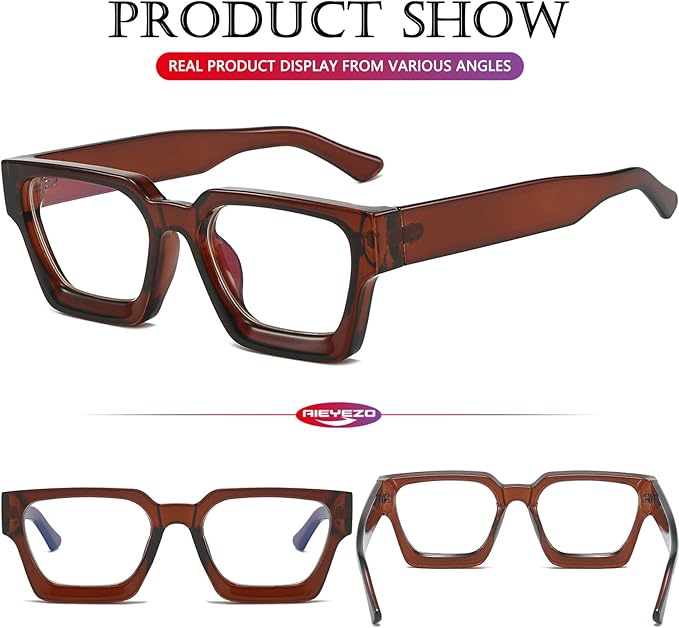 AIEYEZO Square Thick Frame Glasses for Women Men Fashion Blue Light Glasses Trendy Chic Computer Eyeglasses