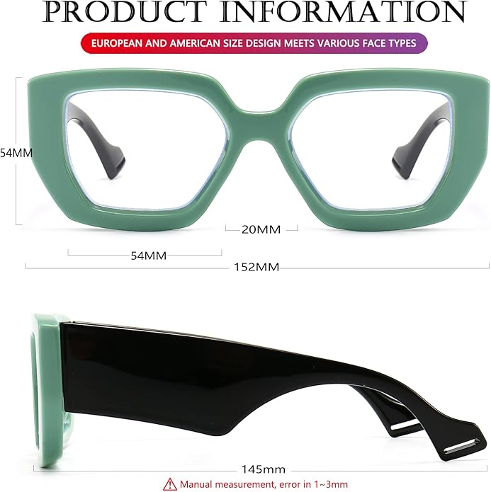 AIEYEZO Thick Frame Blue Light Glasses Men Women, Fashion Square Computer Eyeglass Anti Eyestrain & Prevent Headache