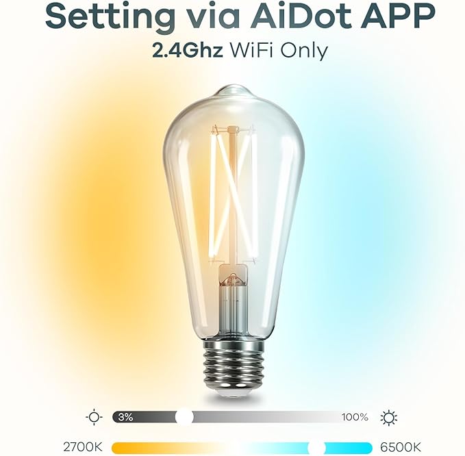 Linkind E26 Smart Edison Bulbs, 2700K-6500K Tunable WiFi Edison Bulbs with Remote Control, 8W 60W Equivalent Dimmable ST19 (ST58) Vintage Light Bulbs 800lm, Compatible with Alexa & Google Home, 4-Pack