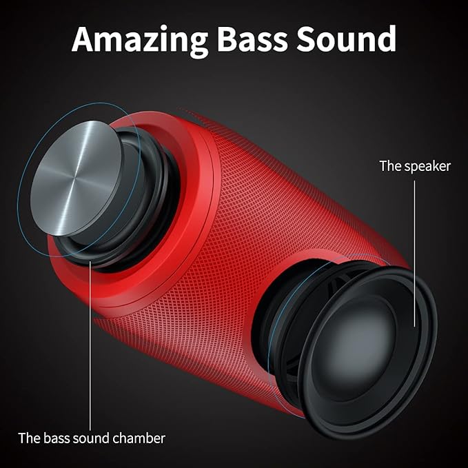 Musibaby Bluetooth Speaker, Wireless,Outdoor, Waterproof,Portable Speaker,Dual Pairing, Bluetooth 5.0,Loud Stereo,Booming Bass,24H Playtime for Home&Party,Gifts(Pure Red)