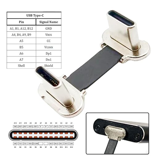 chenyang 0.78Inch USB C Short Flat Cable, USB 2.0 Type C Dual 90 Degree Angled PD 65W Fast Charge Data Extension Cable for Power Bank