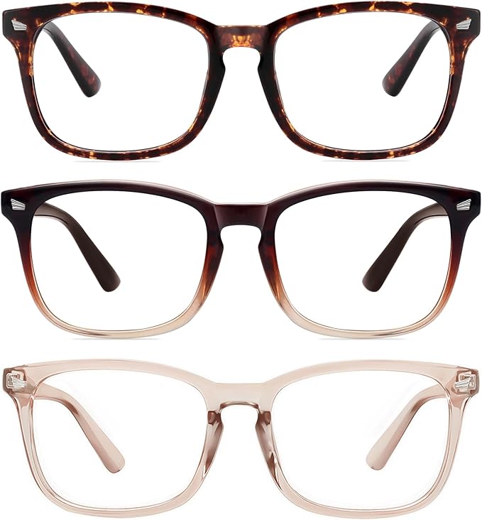 MEETSUN 3-Pack Blue Light Blocking Glasses, Anti Eye Strain Headache (Sleep Better), Computer Glasses UV400 Lens (Brown Gradient + Coffee + Tortoiseshell)