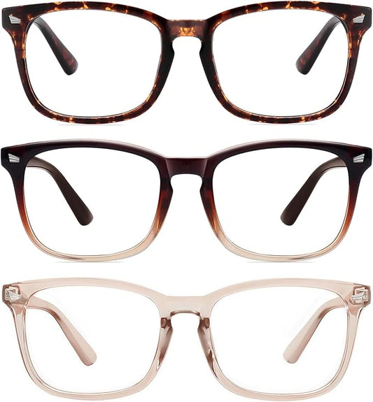 MEETSUN 3-Pack Blue Light Blocking Glasses, Anti Eye Strain Headache (Sleep Better), Computer Glasses UV400 Lens (Brown Gradient + Coffee + Tortoiseshell)