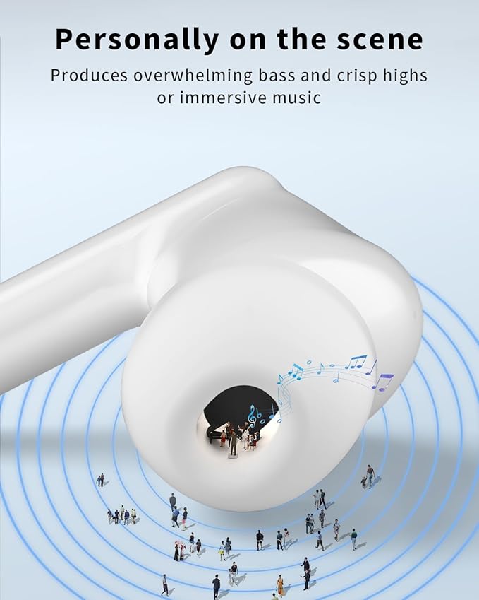 Wireless Earbuds, Bluetooth 5.4 Headphones with 50H Playback, Deep Bass Stereo Ear Buds Clear Calls with LED Power Display, IPX7 Waterproof, in-Ear Earphones with Mic for Phone/Android/iPad, White